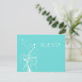 Aqua Blue and White Floral RSVP Card (Standing Front)