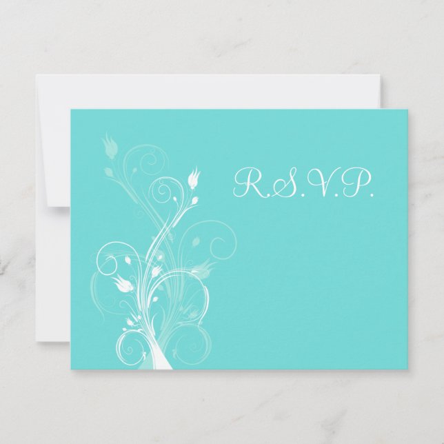 Aqua Blue and White Floral RSVP Card (Front)
