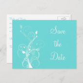 Aqua Blue and White Floral Save the Date Post Card (Front/Back)