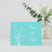 Aqua Blue and White Floral Save the Date Post Card (Standing Front)