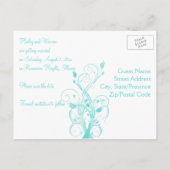 Aqua Blue and White Floral Save the Date Post Card (Back)