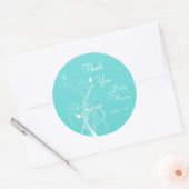 Aqua Blue and White Floral Wedding Favor Classic Round Sticker (Envelope)