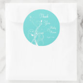 Aqua Blue and White Floral Wedding Favor Classic Round Sticker (Bag)