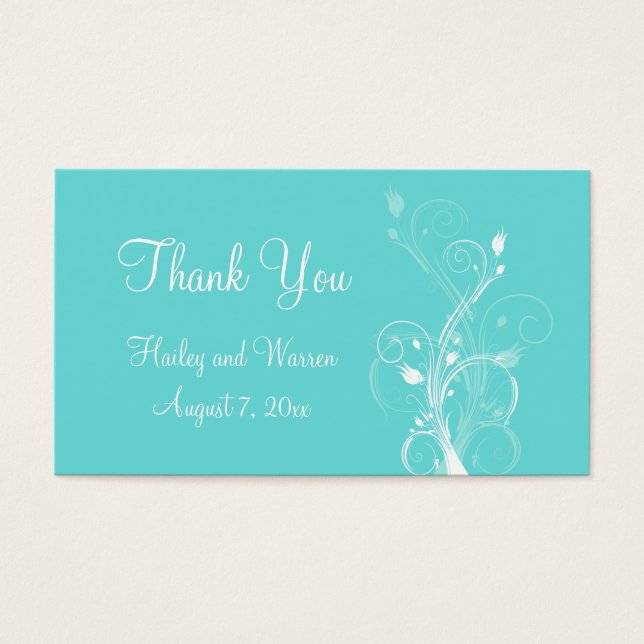 Aqua Blue and White Floral Wedding Favor Tag (Front)