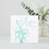Aqua Blue and White Floral Wedding Invitation (Standing Front)