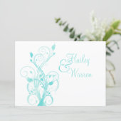 Aqua Blue and White Floral Wedding Invitation (Standing Front)