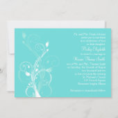 Aqua Blue and White Floral Wedding Invitation (Back)
