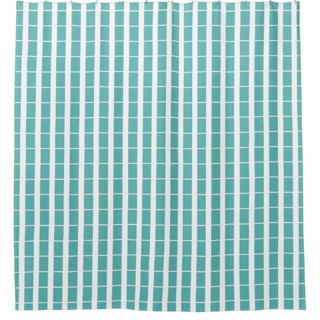Aqua Blue and White Grid Shower Curtain (Front)