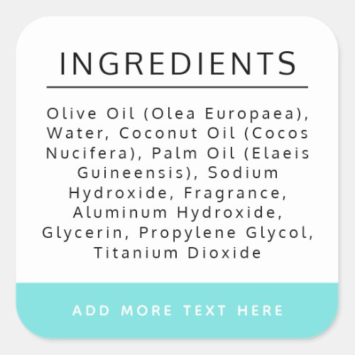 Aqua blue and white ingredient list product label