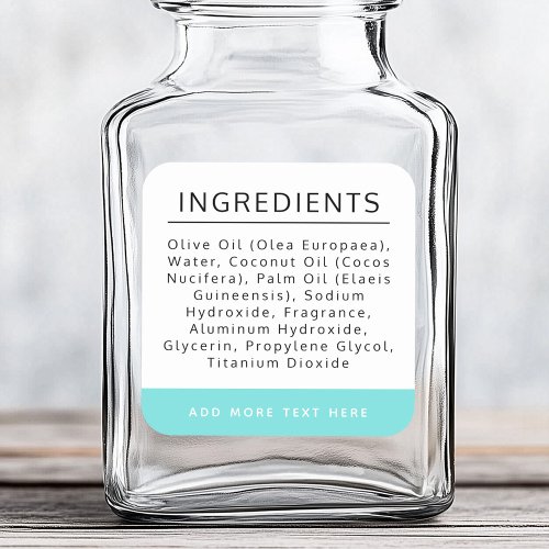 Aqua blue and white ingredient list product label