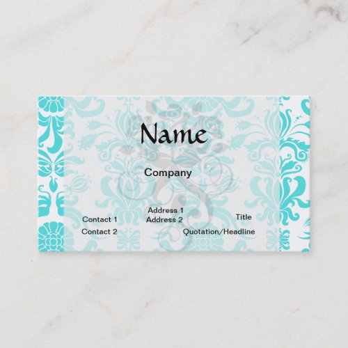 aqua blue and white intricate damask pattern business cards