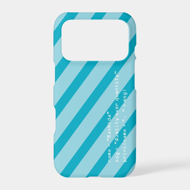 Aqua Blue and White Message in Computer Code iPhone Case (Back)