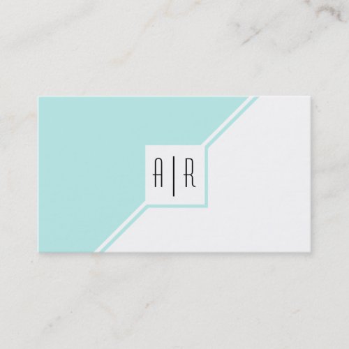 Aqua blue and white modern monogram geometric business card
