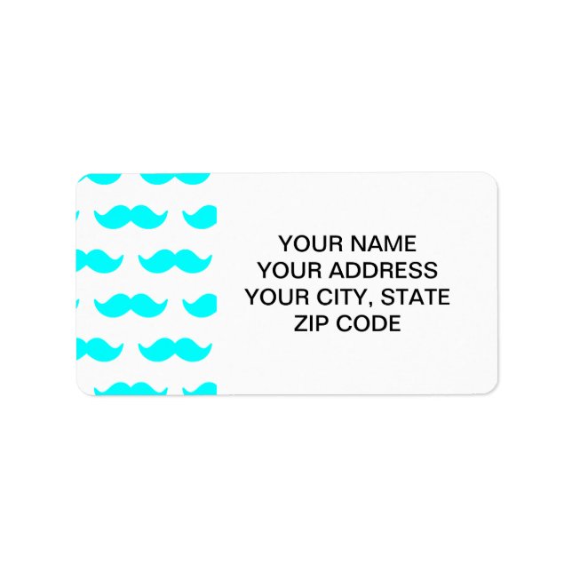 Aqua Blue and White Mustache Pattern 1 Label (Front)