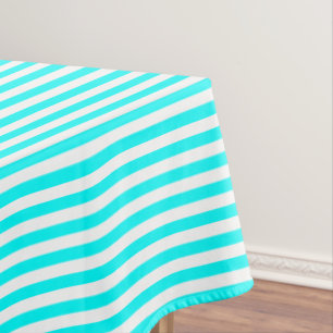 Aqua Blue and White Stripe Tablecloth