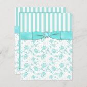 Aqua Blue and White Striped Floral RSVP Card (Front/Back)