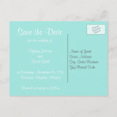 Aqua Blue and White Striped Floral Save the Date Announcement Postcard (Back)