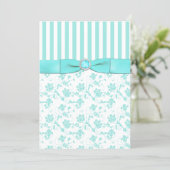 Aqua Blue and White Striped Floral Wedding Invite (Standing Front)