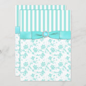Aqua Blue and White Striped Floral Wedding Invite (Front/Back)