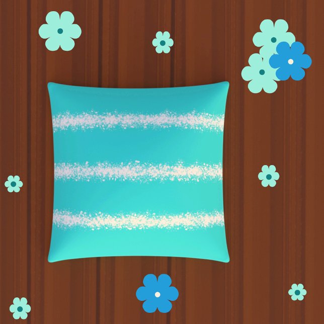 aqua blue and white stripes modern nautical outdoor pillow (Creator Uploaded)