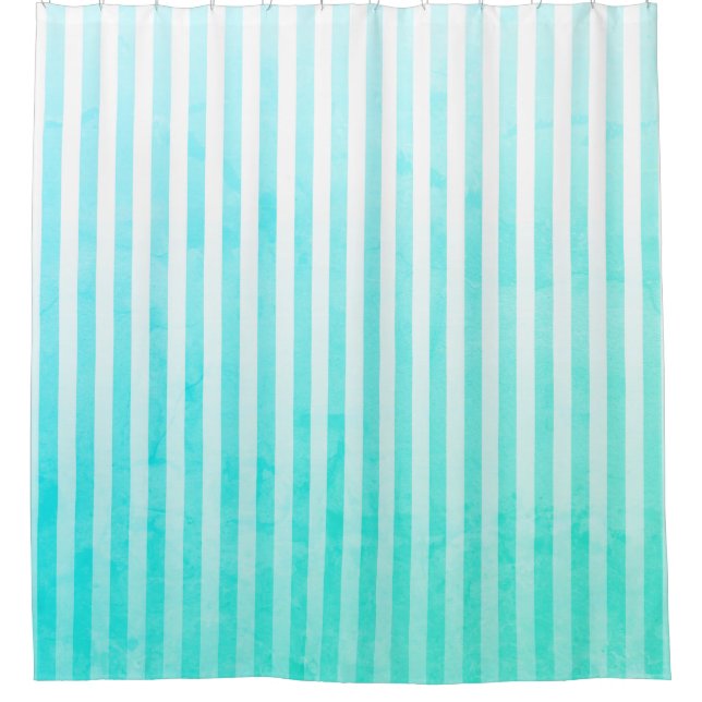 Aqua Blue and White Stripes Shower Curtain (Front)