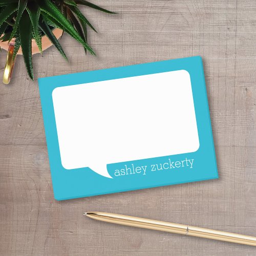 Aqua Blue and White Talk Bubble Personalized Name Post_it Notes