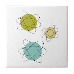 Aqua Blue and Yellow Atomic Elements Midcentury Ceramic Tile