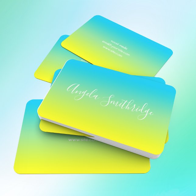 Aqua Blue and Yellow Ombre Business Card (Creator Uploaded)