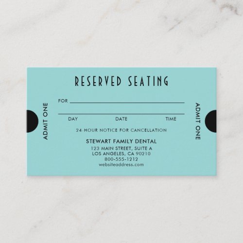 Aqua Blue Art Deco Reserved Seating Dental Appointment Card