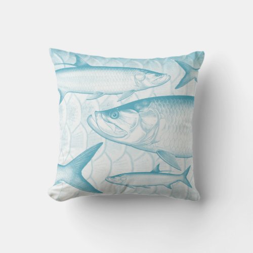 Aqua Blue Atlantic Tarpon Throw Pillow