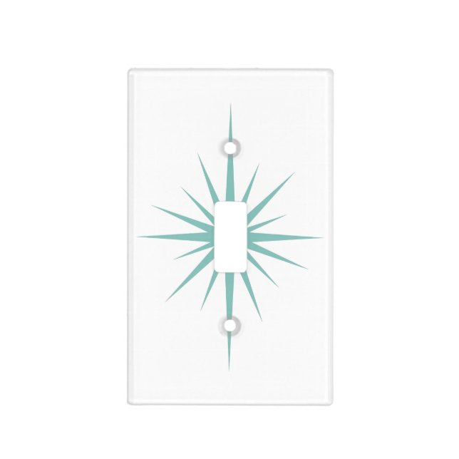 Aqua Blue Atomic Starburst Mid Century Retro Light Switch Cover (Front)