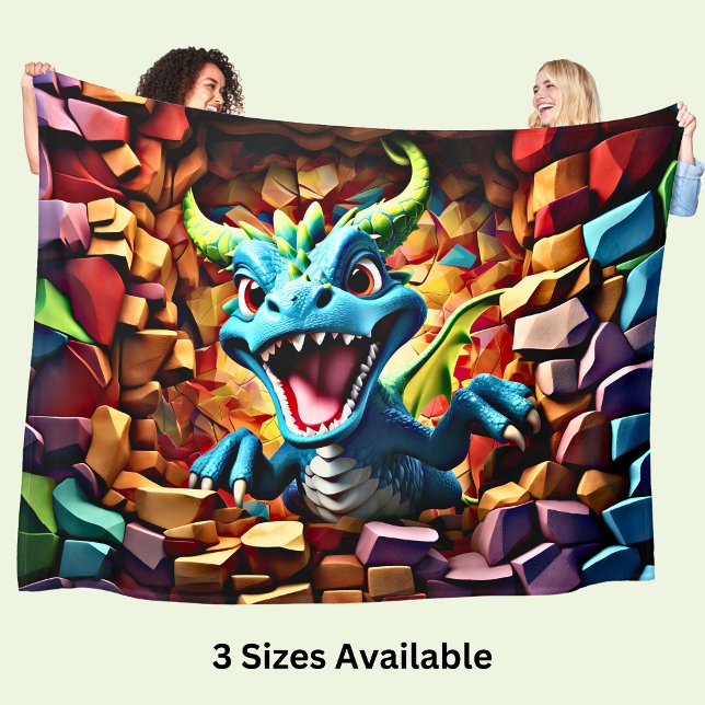 Aqua Blue Baby Dragon Breaking Through Fleece Blanket (Creator Uploaded)