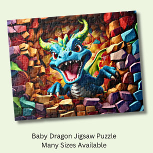 Aqua Blue Baby Dragon Breaking Through Jigsaw Puzzle