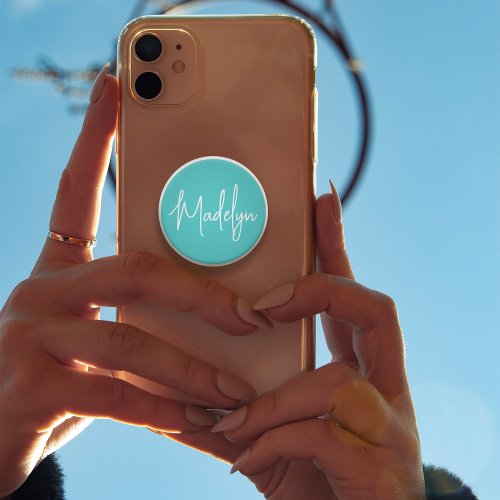 Aqua Blue Background Custom Name or Text  PopSocket