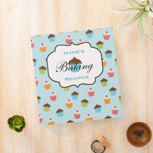 Aqua Blue Baking Cupcakes Cute Recipe Binder