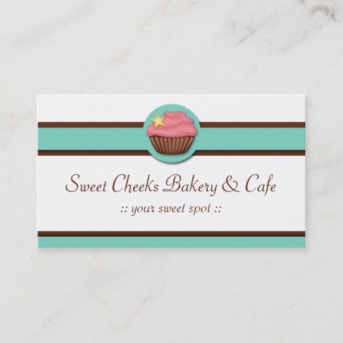 Aqua Blue Banner Pink Cupcake Business Cards