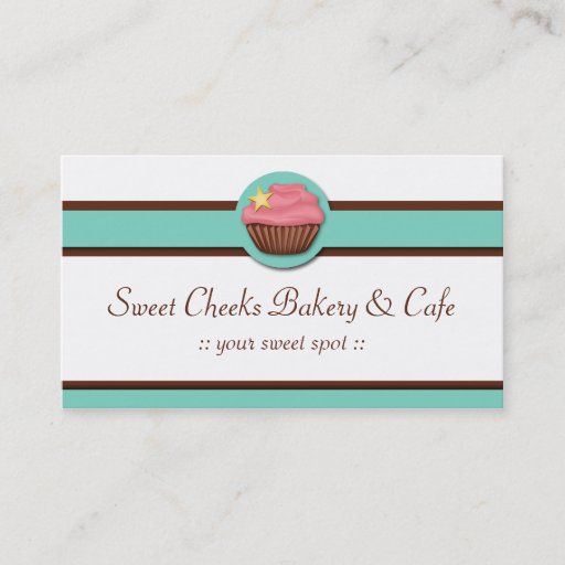 Customizable Aqua Blue Banner Pink Cupcake Business Cards