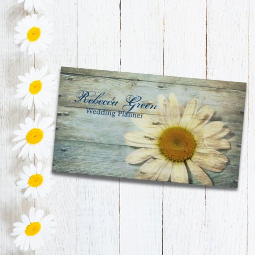 Customizable vintage barnwood daisy western country floral business card template