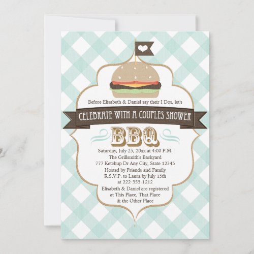 Aqua Blue BBQ Couples Wedding Shower Invitations