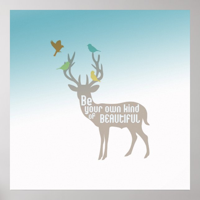 Aqua Blue Be Beautiful Deer Birds Poster (Front)
