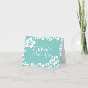 Aqua Blue Beach Flowers Wedding Thank You Cards
