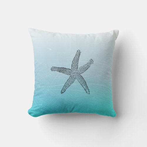 Aqua Blue Beach House Home Decor Starfish Pillow