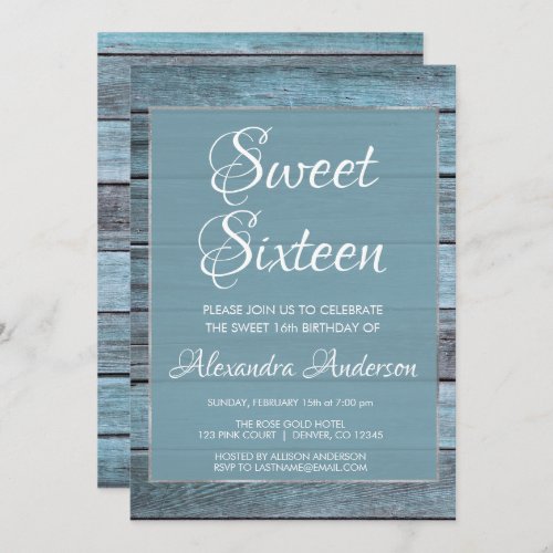 Aqua Blue Beach House Sweet 16 Birthday Party Invitation