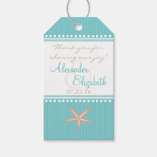 Aqua Blue Beach Wedding Guest Favor Thank You- Gift Tags (Front)