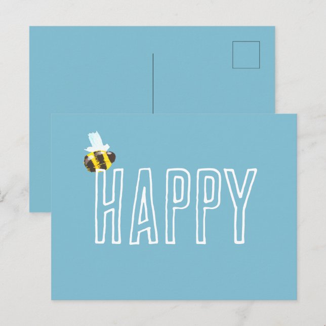 Aqua Blue Bee Happy  Postcard (Front/Back)