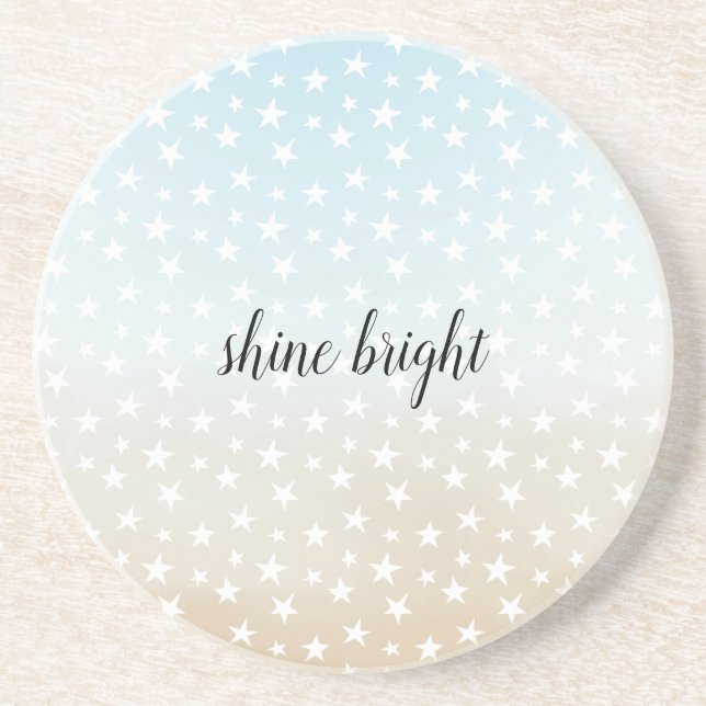 Aqua Blue Beige Cream Sand Stars Ombre Tie Dye Coaster (Front)