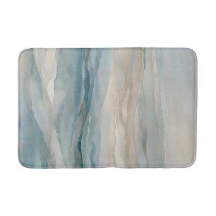 Aqua Blue Beige Teal Cream Abstract Wave Pattern Bath Mat
