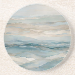 Aqua Blue Beige Teal Cream Abstract Wave Pattern Coaster