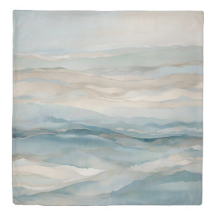 Aqua Blue Beige Teal Cream Abstract Wave Pattern Duvet Cover