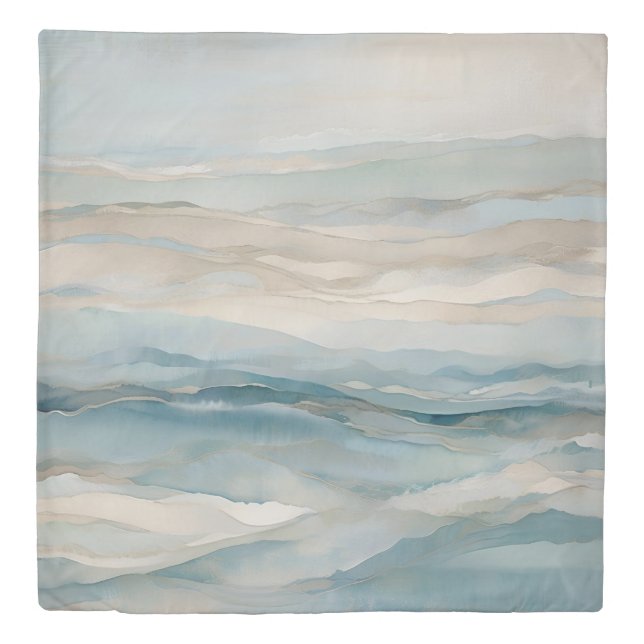 Aqua Blue Beige Teal Cream Abstract Wave Pattern Duvet Cover (Front)